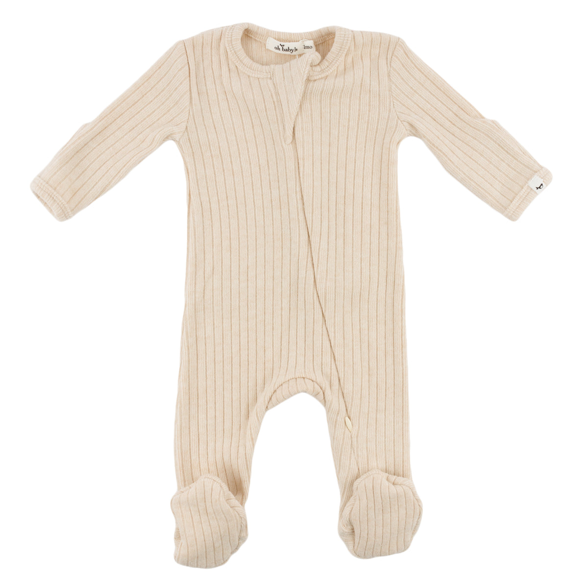 oh baby! Wide Rib Fuzzy Sweater Knit Zipper Footie - Natural