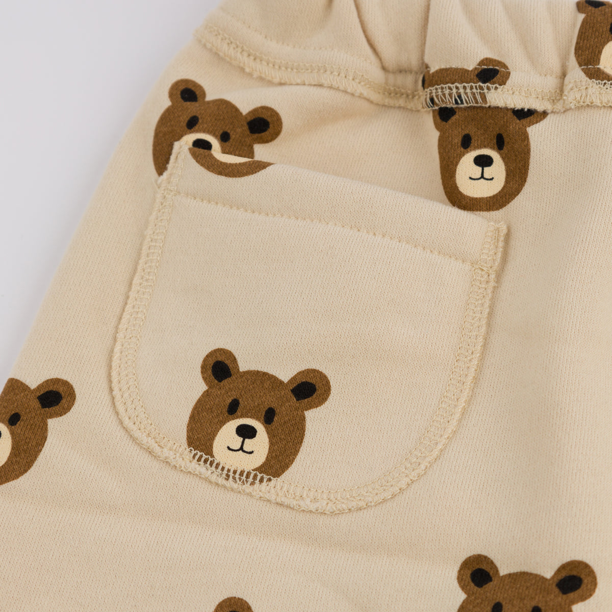 oh baby! Brooklyn Jogger with Teddy Bear Face Print - Biscotti