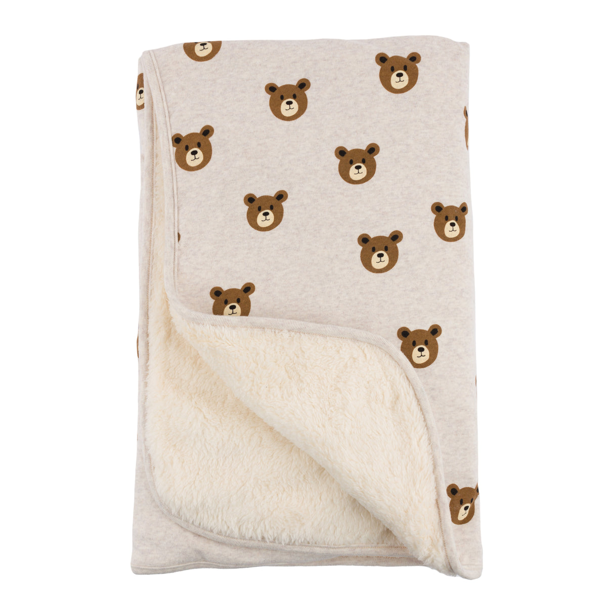 oh baby! Snowdrift Layette Blanket Teddy Bear Face Print - Malt