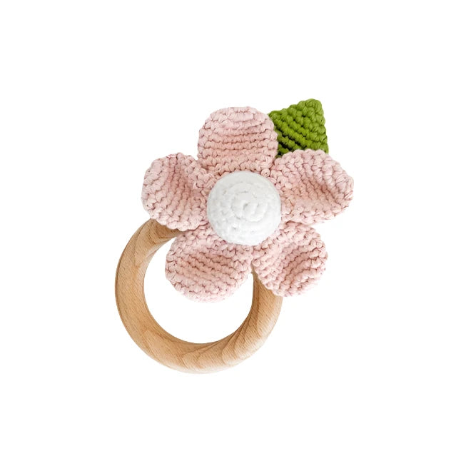 The Blueberry Hill Cotton Crochet Rattle Teether - Flower