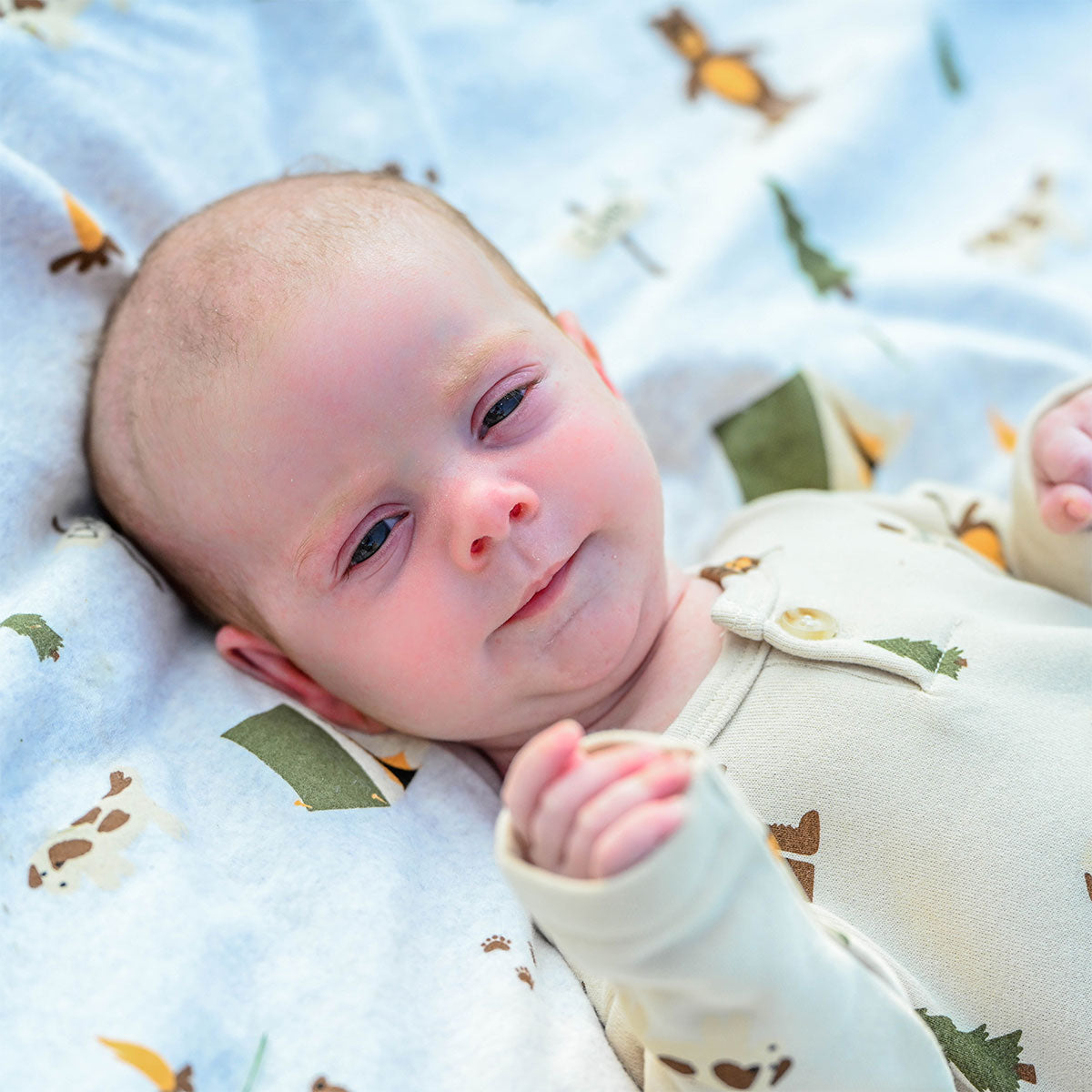 oh baby! Snowdrift Layette Blanket Camping Print - Malt - Close-Up