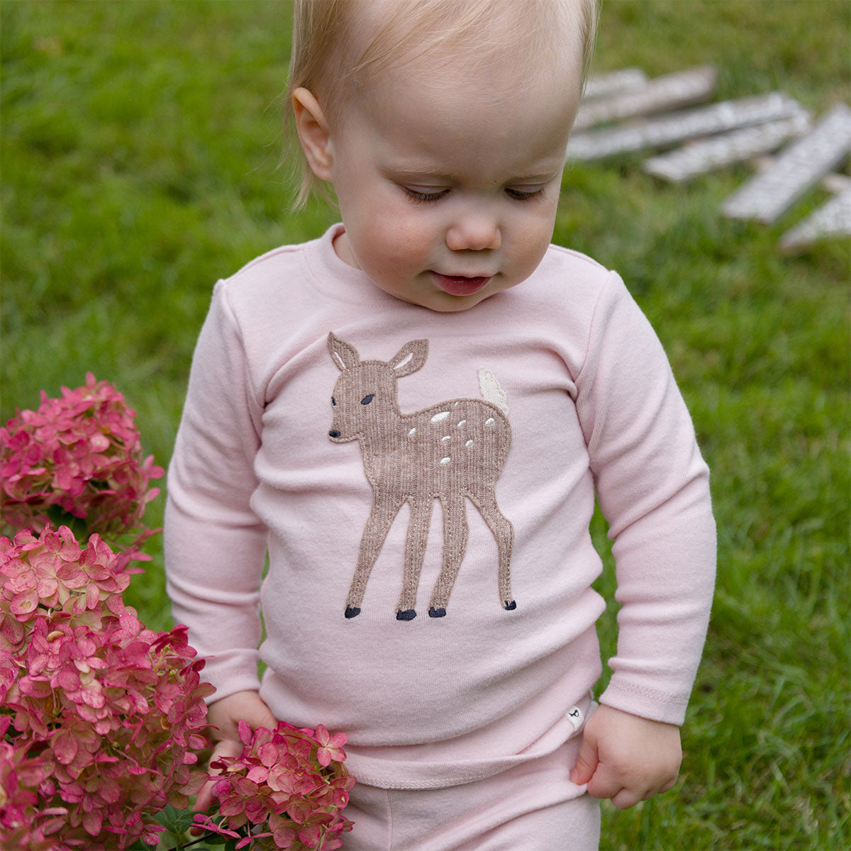 oh baby! Long Sleeve Two Piece Set - Deer Applique - Dusty Pink - Lifestyle